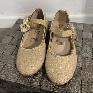 Link Gold Glitter Mary Jane Shoes with Bow Accent
